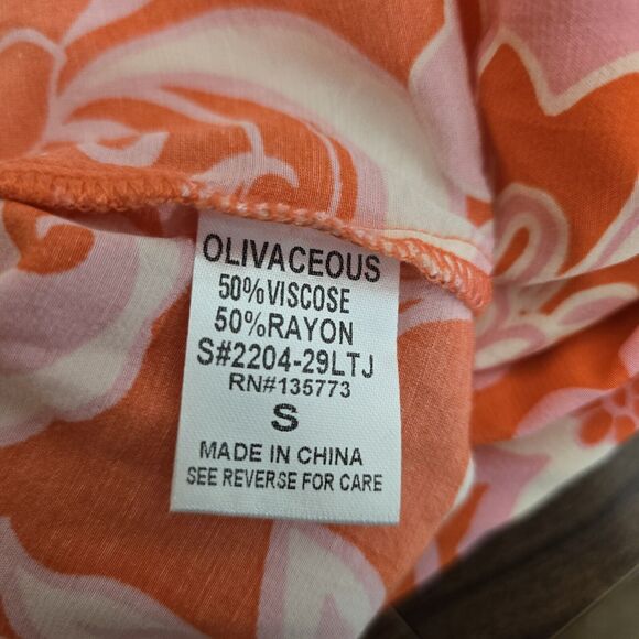 Olivaceous Popover Blouse Small Orange Pink Floral Retro 70s Inspired Pintuck - Picture 9 of 11